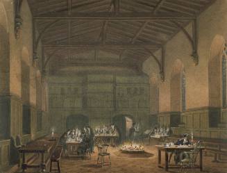The Hall of Westminster School, for Rudolf Ackermann's The History of the Colleges of Winchester, Eton, and Westminster (London, 1816)
