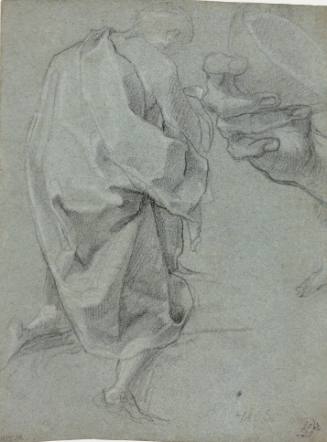 A Kneeling Figure and a Hand Holding a Bowl