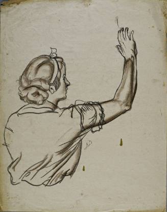 Untitled (Back and side profile of a young woman with arm extended up.)