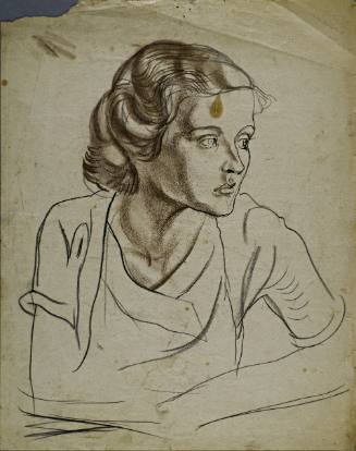 Untitled (Three quarter profile of young girl. Shoulders, arms and upper chest visible.)