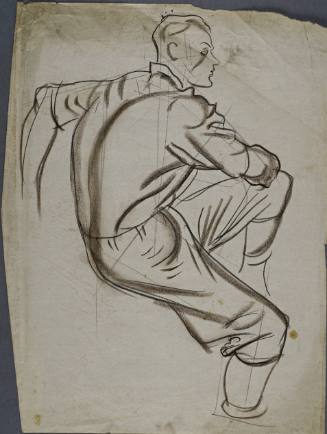 Untitled (Side profile of young mans face and body sitting. Right arm leaning on left knee, right arm extended backwards.)