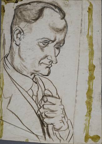 Untitled (Three quarter profile of man. Left hand is holding his lapel.)