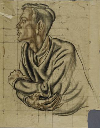 Untitled (Man sitting leaning on his arms, face is side profile. He is wearing a sweater and tie.)