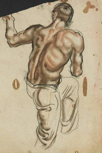 Untitled (Muscular back of young man. Left leg bent upward.)