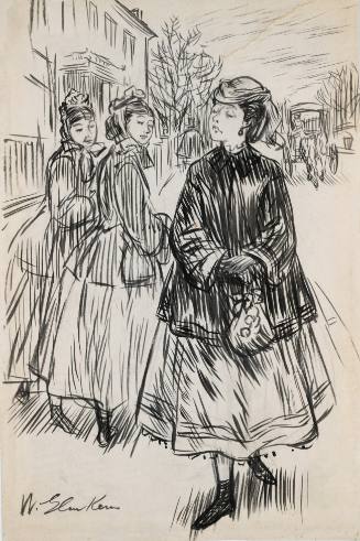 “Lucy Watson was mad two and woodent speak to Keene and Cele” IIllustration for Saturday Evening Post, May 21, 1904, for the article (written in dialect) "Sequil, or Things Whitch Aint Finished in the First," by Henry A. Shute, p. 15