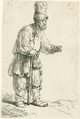A Peasant in a High Cap, Standing Leaning on Stick
