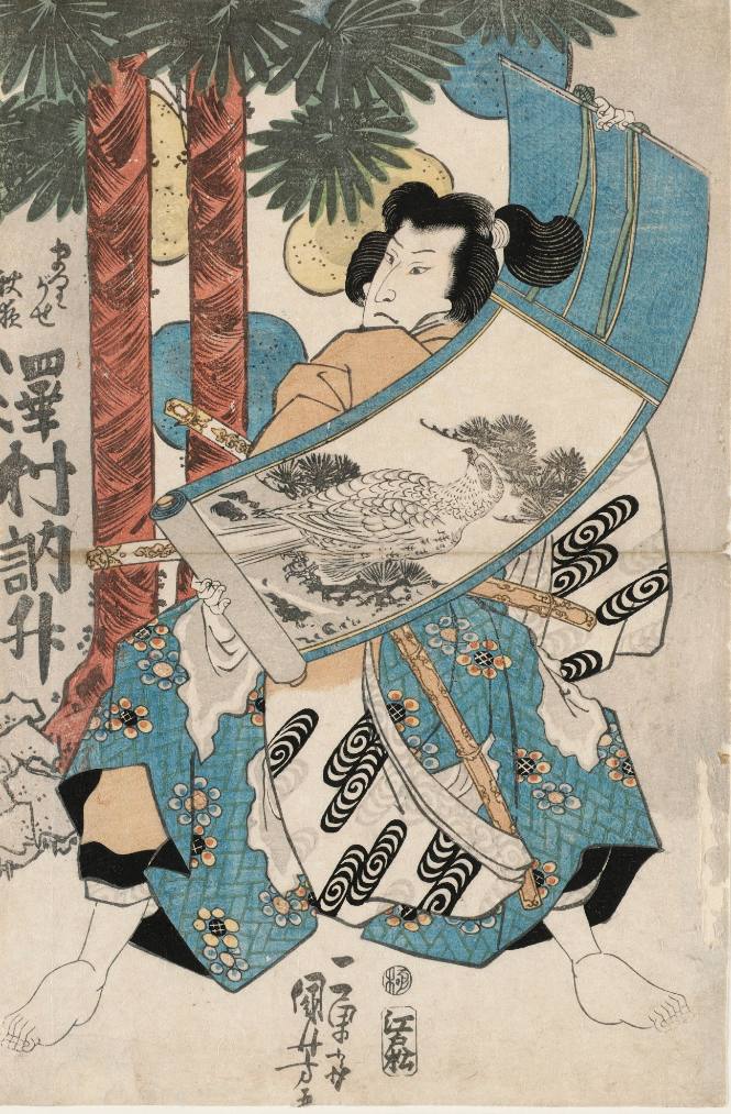 Actor Sawamura Tosshō holding a Scroll with a Hawk