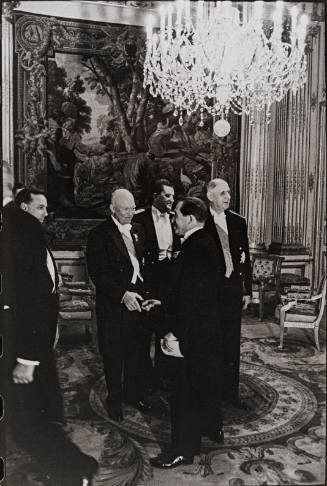 Eisenhower, De Gaulle, and Pierre Mendès-France at a formal reception, Paris