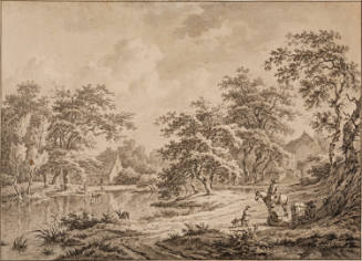 Village Landscape with a River Road and Travelers near Eexterveen in the Province of Drenthe