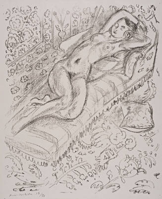Nude on a Chaise Longue with Moucharabieh Background (Nu sur chaise de repro sur fond moucharabieh)