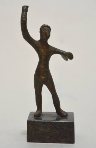 Figure of Hercules holding a club in his raised right hand, the lion skin over his left arm