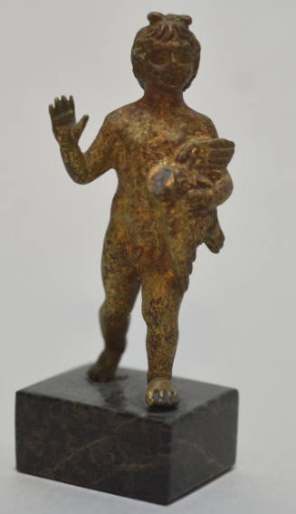 Figure of Eros stopping forward, holding eagle left arm, right hand upraised