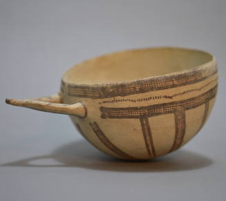 Milk-bowl, finely potted, of hemispherical form, with wish bone handle