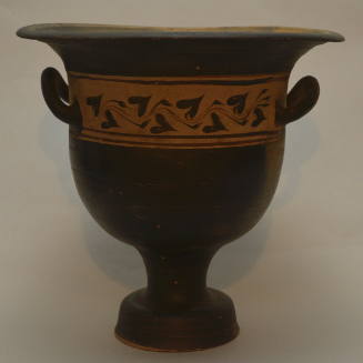 Gnathian ware bell krater, with vine leaves painted betwenn handles in reserved band