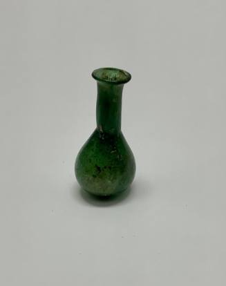 Roman miniature bottle; pear-shaped body, rim folded in
