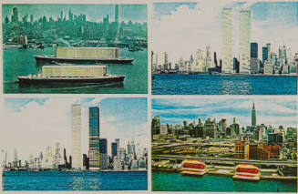World Trade Center on boats two different skylines, as hot dogs