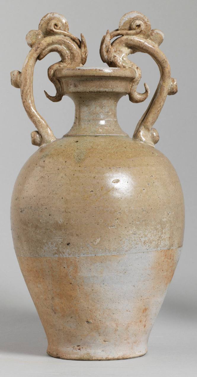 Amphora shaped vase with two dragon handles