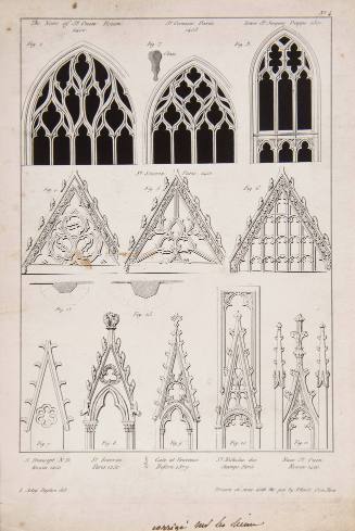 Details of Gothic Tracery, with the name nad date of the building from where each illustration comes