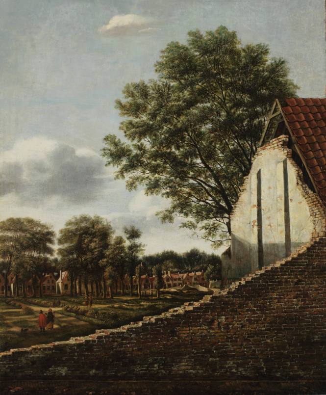 View of a Dutch Village with a Ruined Wall