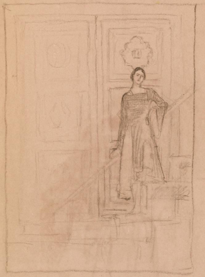 Visitor on a Staircase, Standing before the Closed Triptych