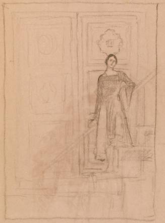 Visitor on a Staircase, Standing before the Closed Triptych