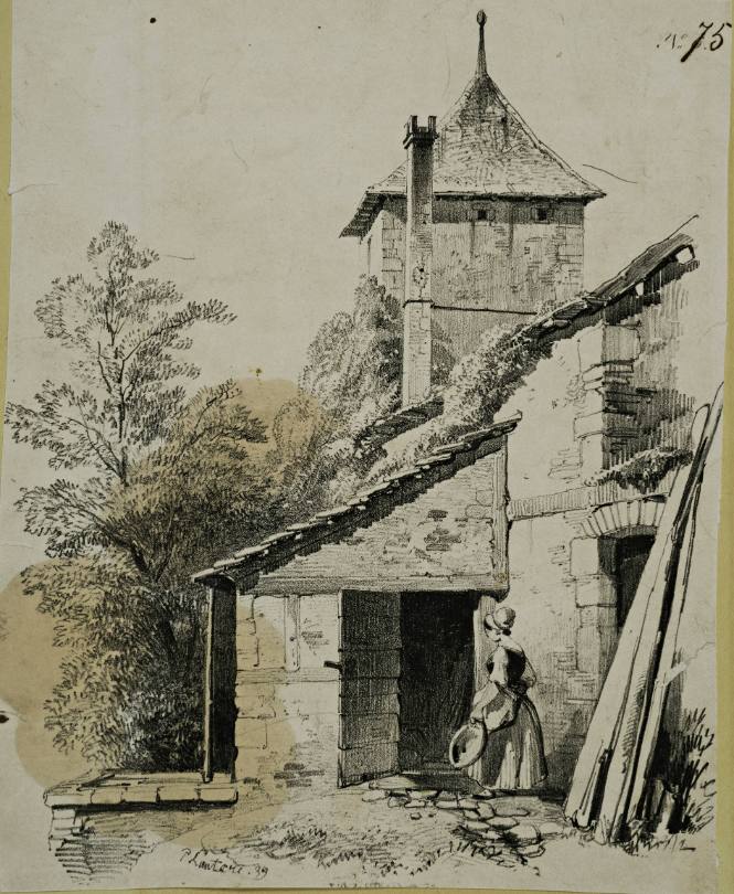 Girl Standing by a Rural House