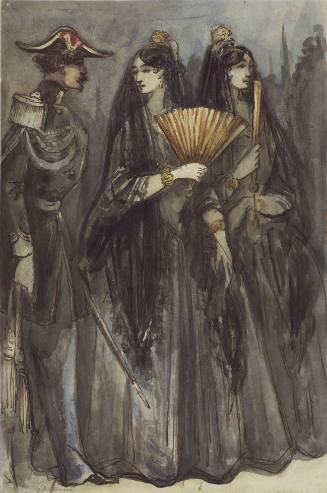 Officer and Two Ladies with Spanish Mantillas