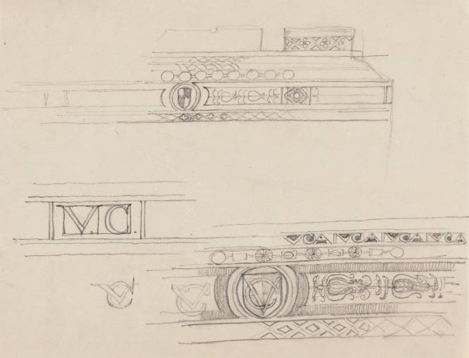 Sketches for Ceiling Beams, Decorated with "VC" Logo