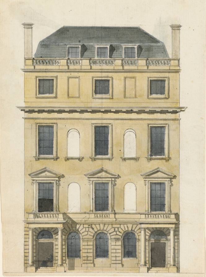 Design for a Pair of Townhouses with a Hipped Roof:  Elevation