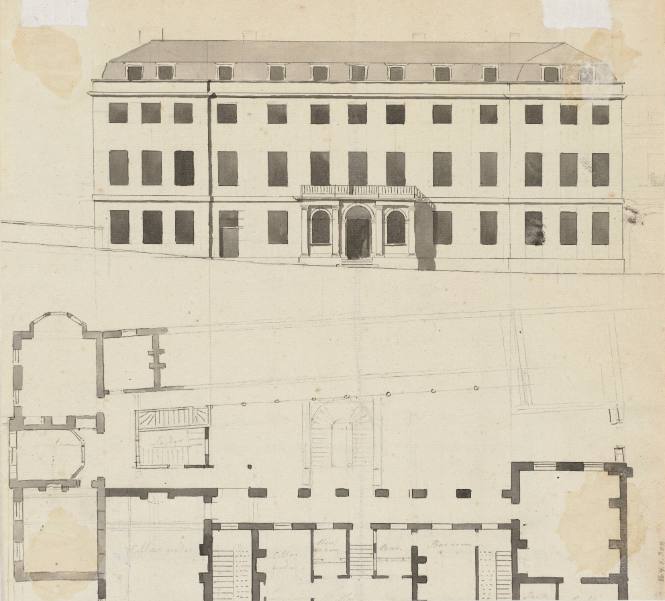 Competition Design for the Royal Exchange, Dublin: Related Plan and Elevation