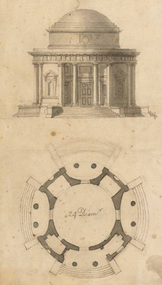 Design  for a Circular Temple with Doric Porticoes 'in Antis': Plan and Elevation