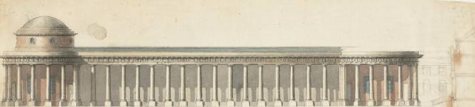 Design for a Public Building Taking the Form of a Colonade Terminated by Domed Rotundas: Elevation
