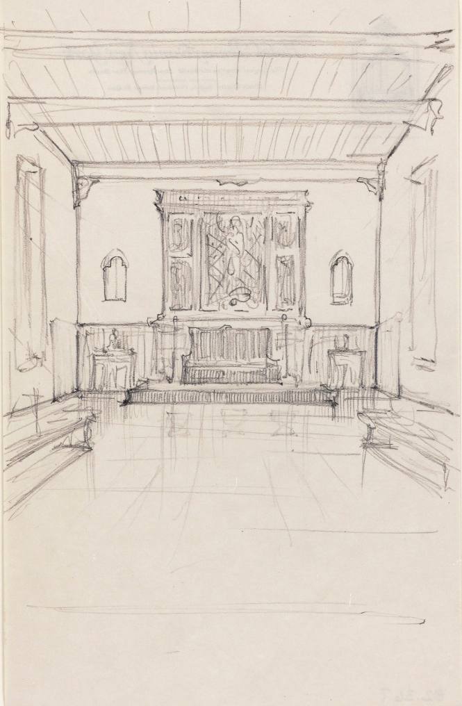 Sketch of Alumnae House Room: South Wall
