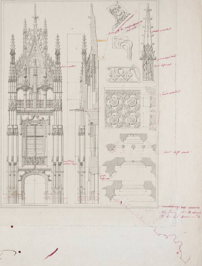 Corrected Proof of Book Illustration Showing a Cathedral Facade