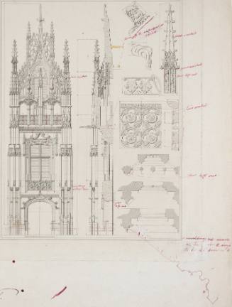 Corrected Proof of Book Illustration Showing a Cathedral Facade