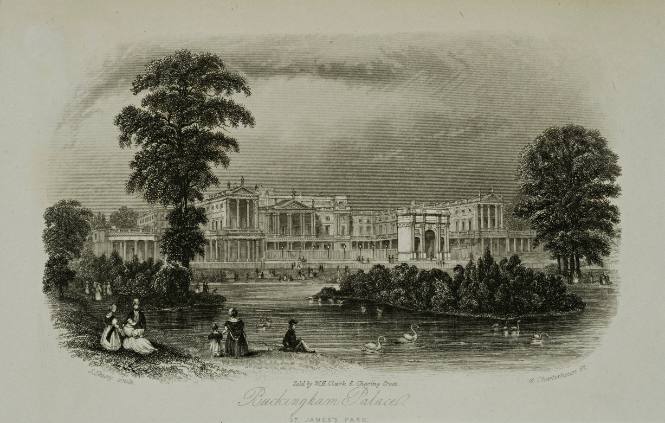 Buckingham Palace, St. James Park sod by W. H. Clarke to Charing Dross