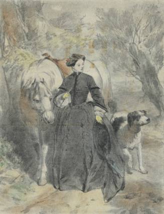 A Woman leading a Horse, with a Dog