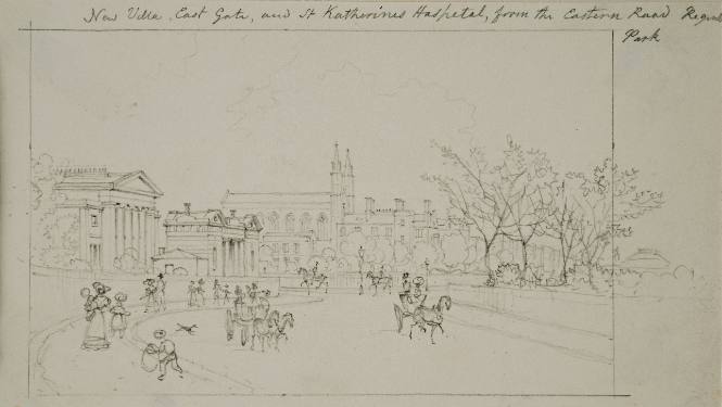 New Villa, East Gate, and St. Katherine's Hopital, from the Eastern Road, Regent's Park