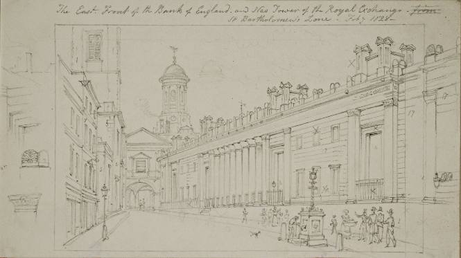 The East Front of the Bank of England, and New Tower of the Royal Exchange St. Bartholomew's Lane