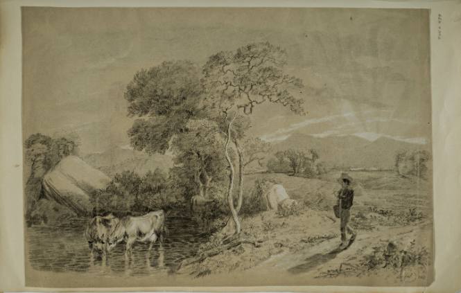 Landscape with Boy and Two Cows