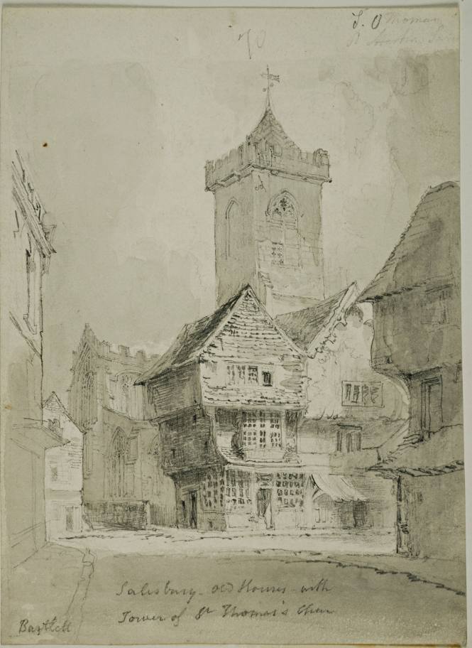 Salisbury - Old Houses with tower of St. Thomas' Choir