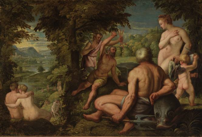 Venus, Mercury, Vulcan, and Neptune in a Landscape
