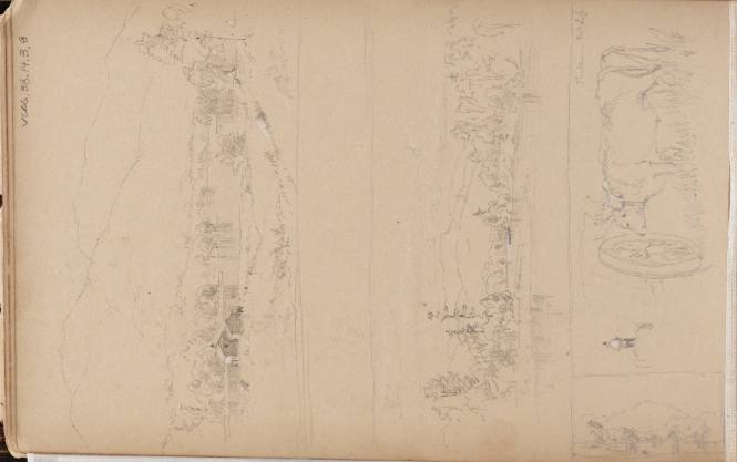 Three landscape sketches; and a sketch of cattle, Shelburne, July 30, 1859, from the Nova Scotia and New Hampshire Subjects Sketchbook