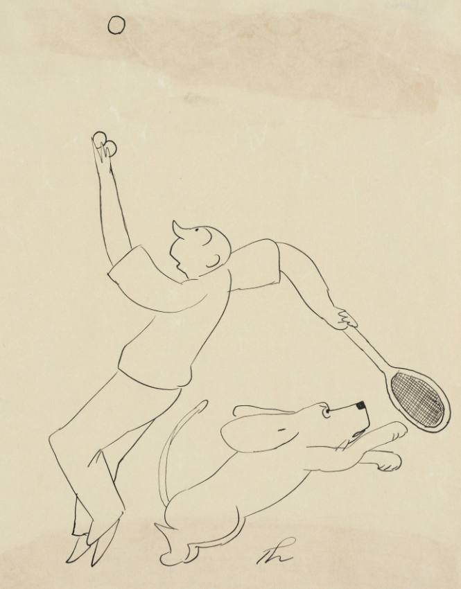Tennis Player and Dog