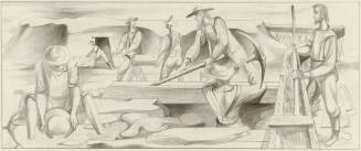 Gold Rush, competition sketch for Rincon Annex, Post Office, San Francisco, California