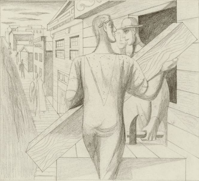 Expansion of the City, competition sketch, unrealized, for Rincon Annex, Post Office, San Francisco, California