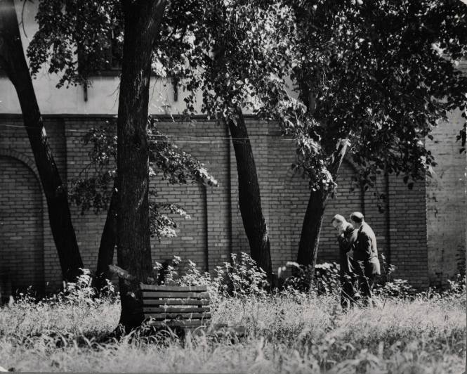 Harry Hopkins walking in US Embassy garden with US Amabassador Steinhardt