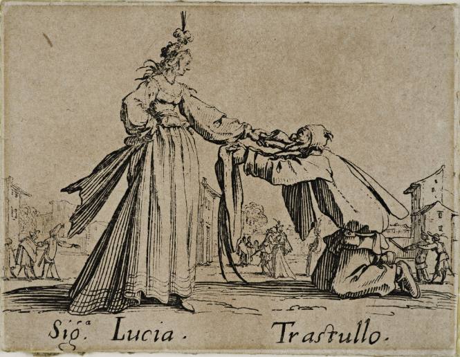 Signora Lucia and Trastullo, from Balli di Sfessania, a series of 24 etchings