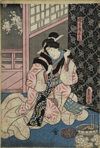 Triptych: Seated woman with pipe in room