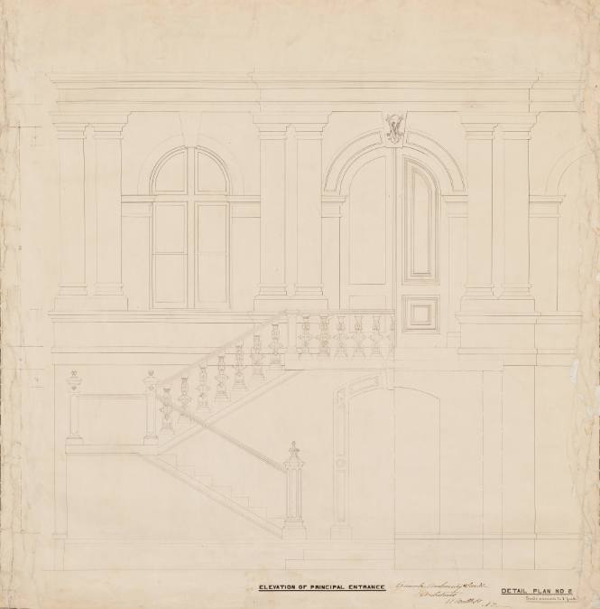 Detail Plan no. 2, elevation of principal entrance, Main Building